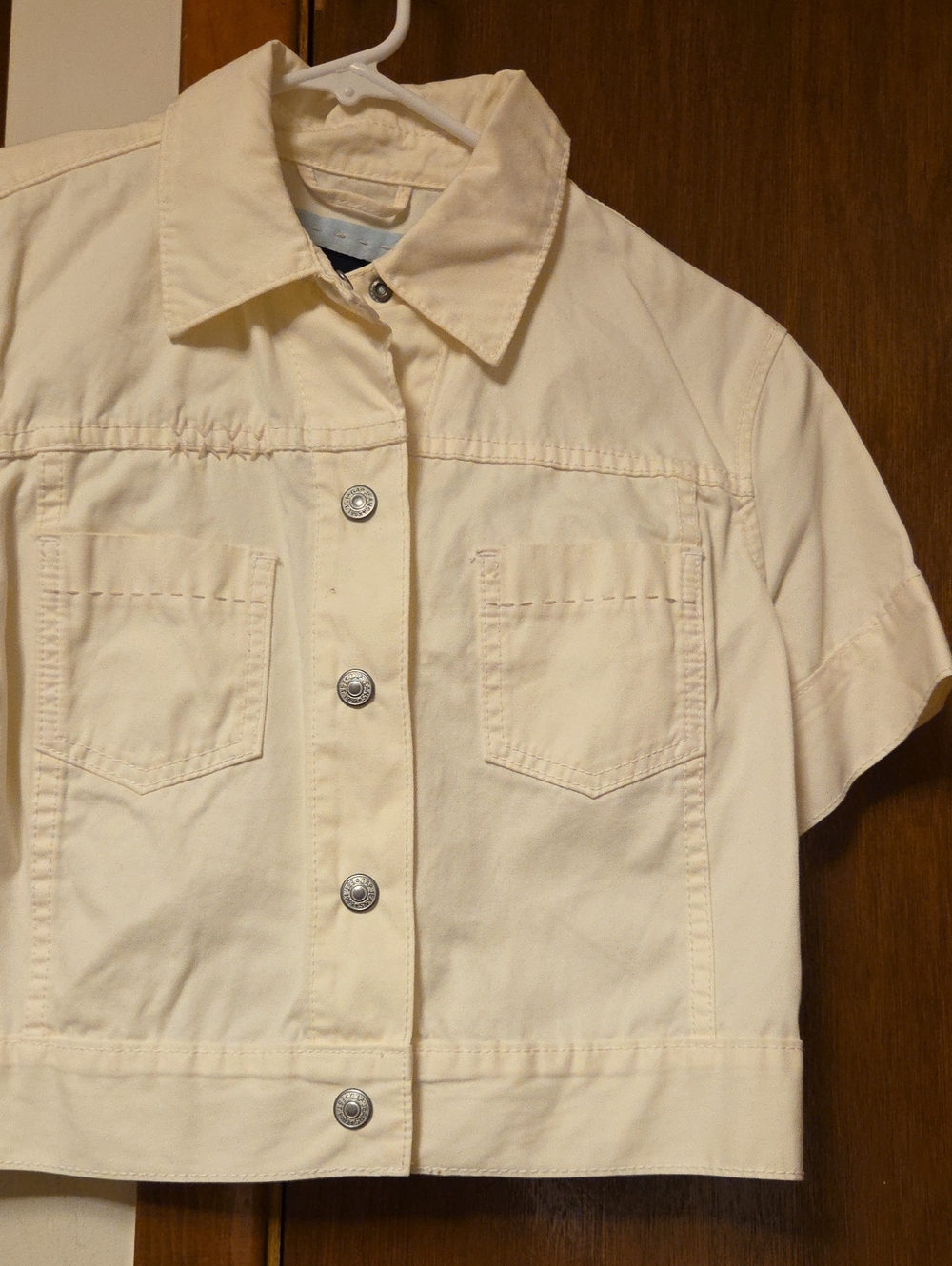 GAP Cream Short-Sleeve Cropped Jean Jacket